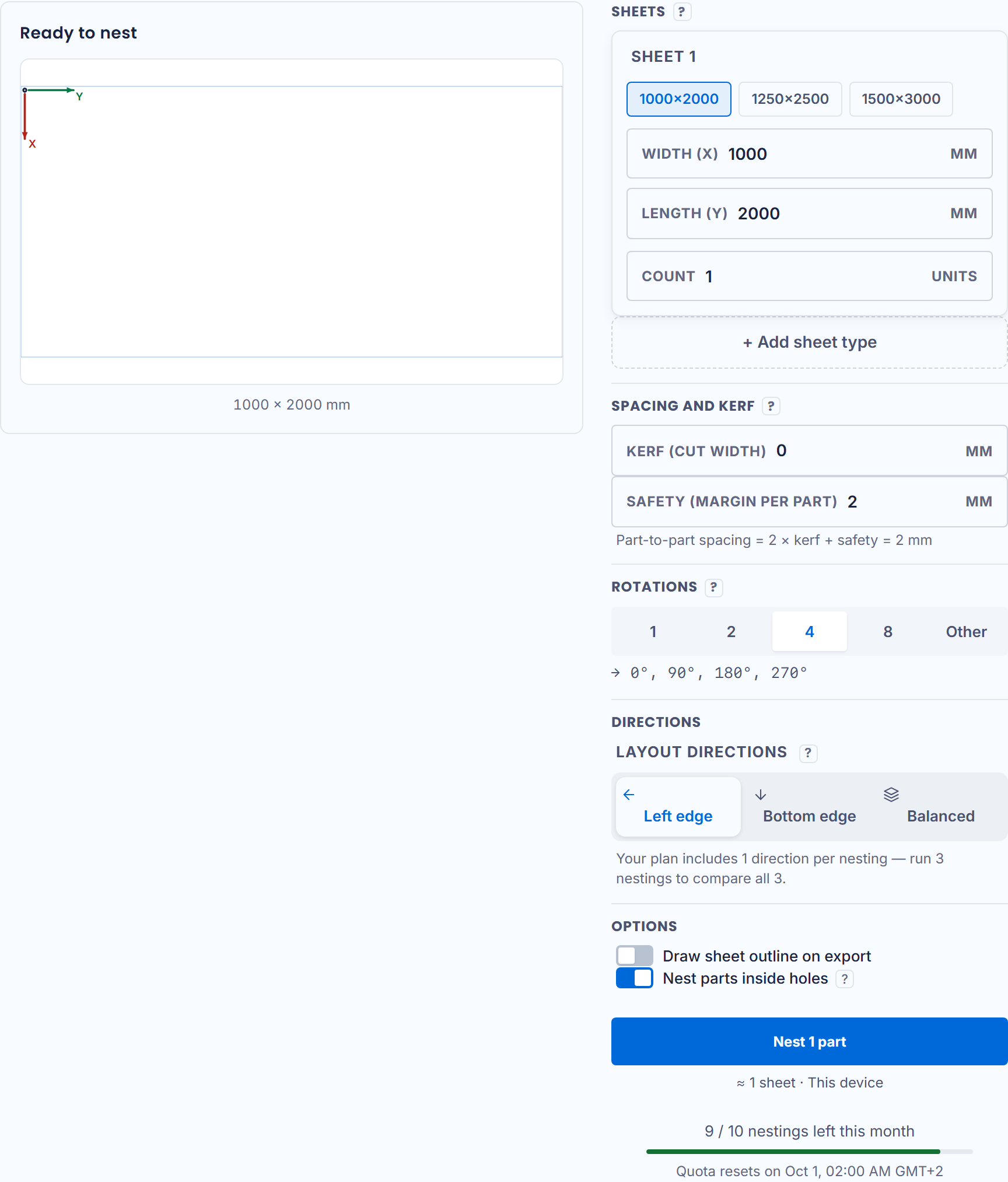 The project page: the sheet and its settings