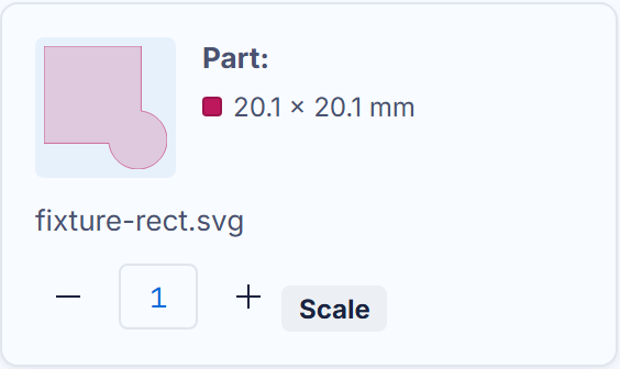 An SVG part card: the part at its converted size