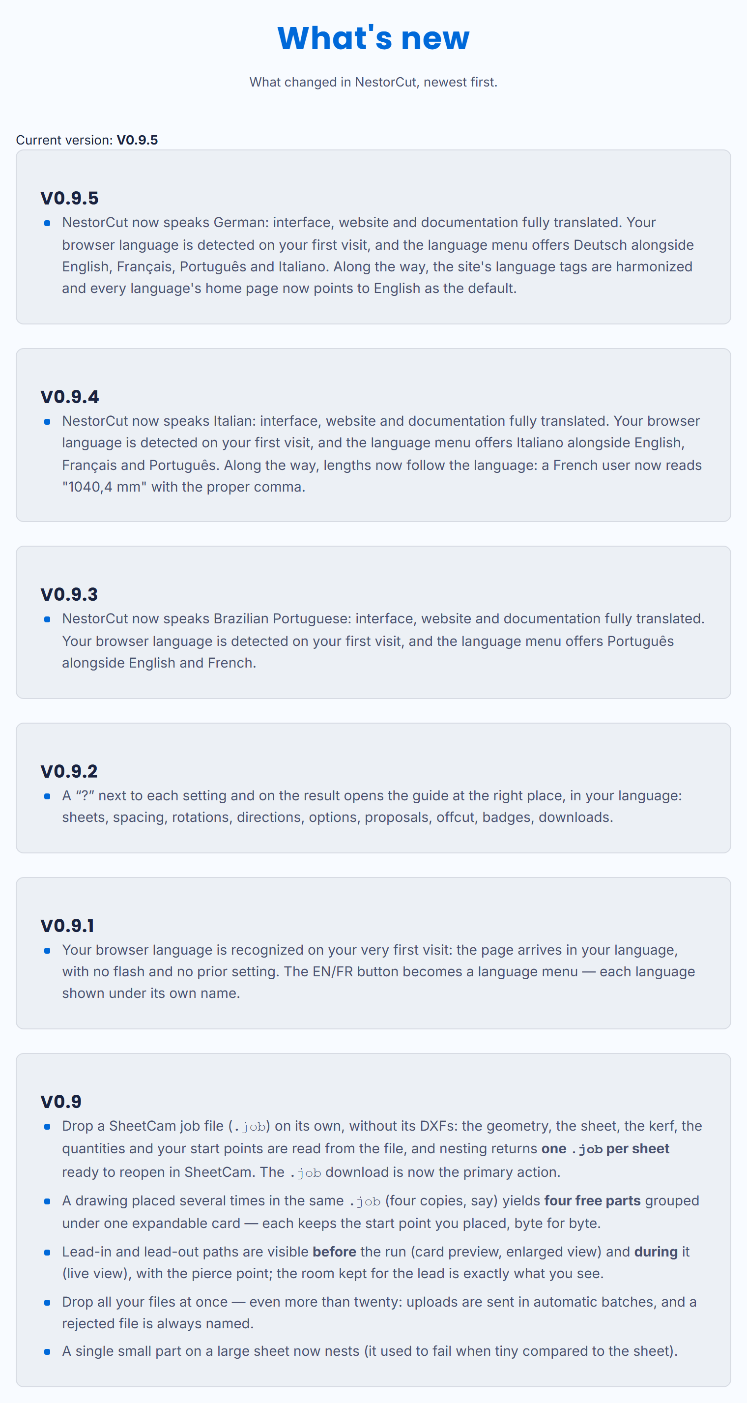 The what's-new journal as it shows in the app