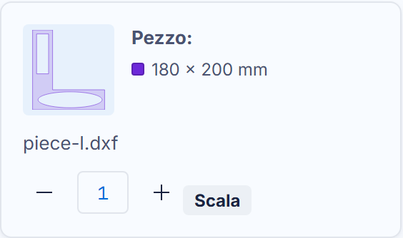 Una scheda DXF: anteprima, quantità, scala