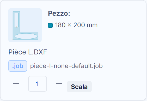 Una carta .job: chip, avvisi, quantità, scala