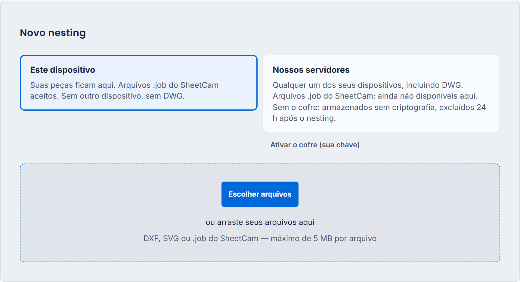 A escolha do local de processamento na criação de um projeto